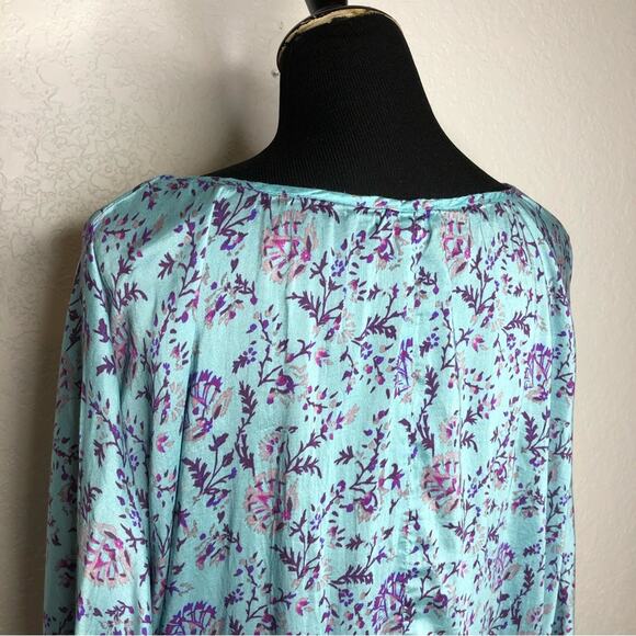 Sundance blue purple floral tassel tie silk blend top size Small - Picture 12 of 15